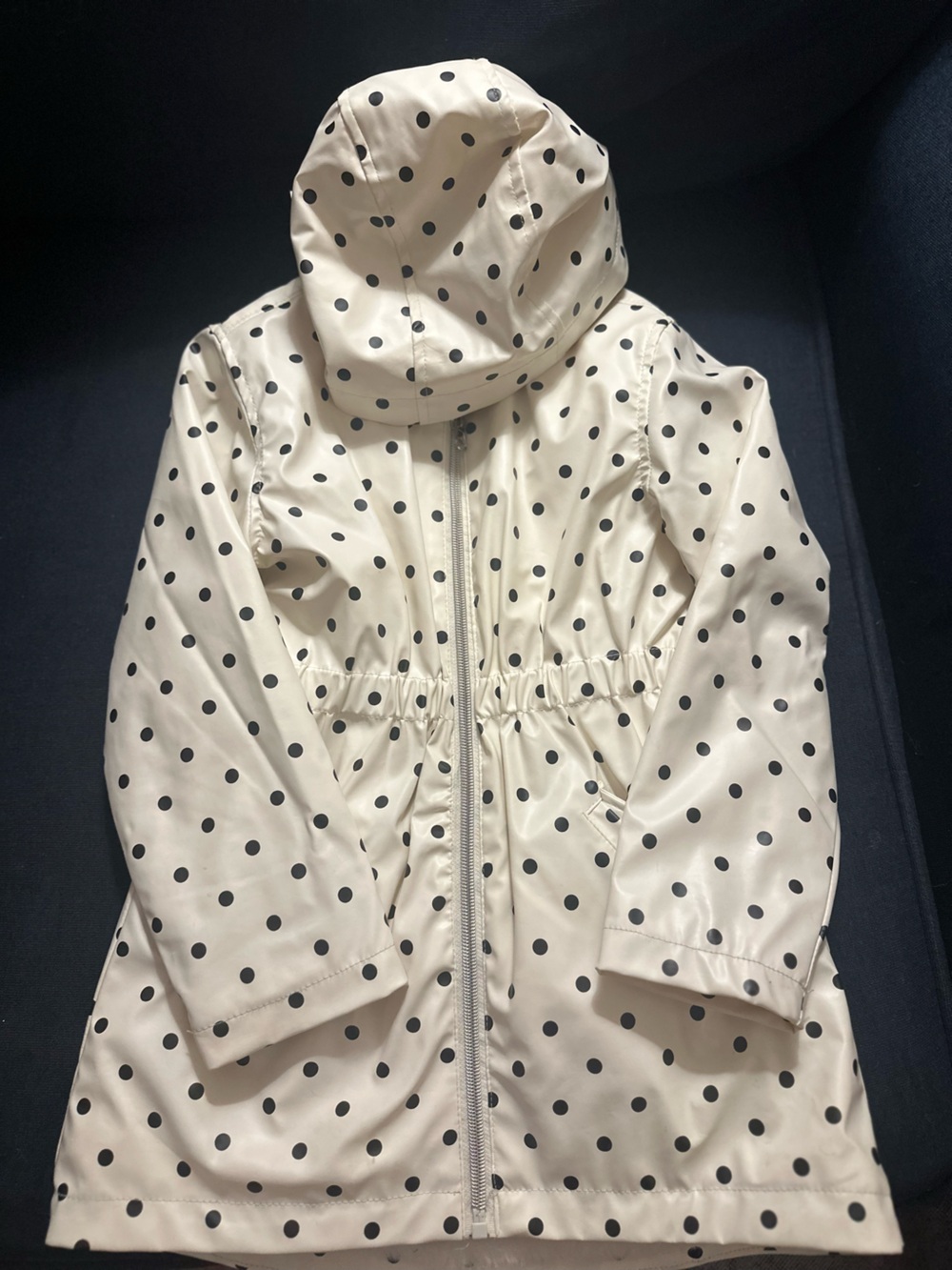 Kids Black and White Polka Dot Lined Raincoat with Hood